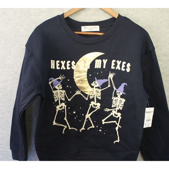 NEW Halloween LS Sweat Shirt Wound Up size Large Navy Crewneck Hexes on my Exes‎ - Picture 13 of 16